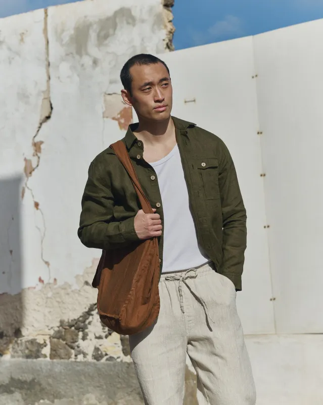 R: Men’s casual linen pants ONTARIO (Color: Beige; Size: M) made by Not Perfect Linen