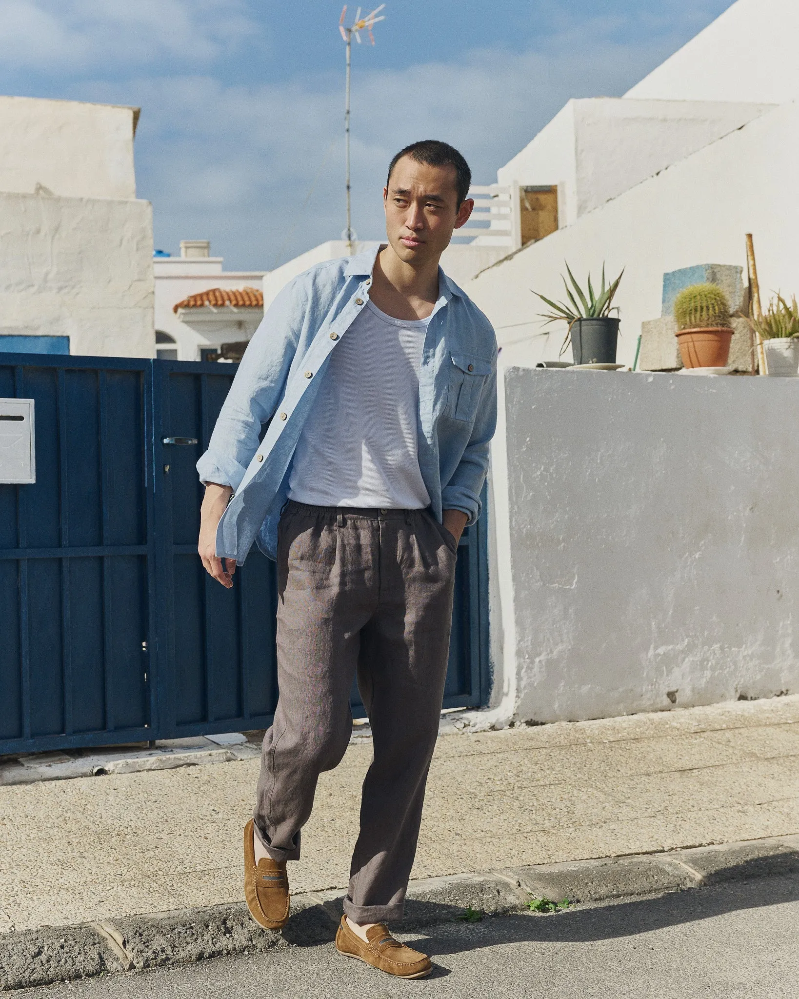 R: Men’s long sleeve linen shirt MONTREAL (Color: Blue July; Size: S) sold by Not Perfect Linen product image thumbnail 5