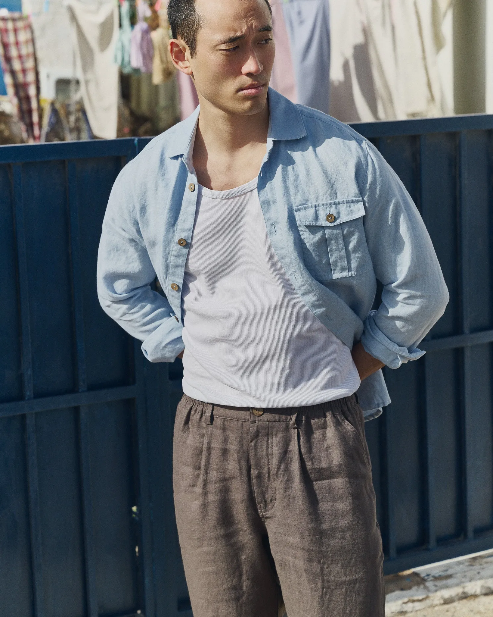 R: Men’s long sleeve linen shirt MONTREAL (Color: Blue July; Size: S) sold by Not Perfect Linen product image thumbnail 2