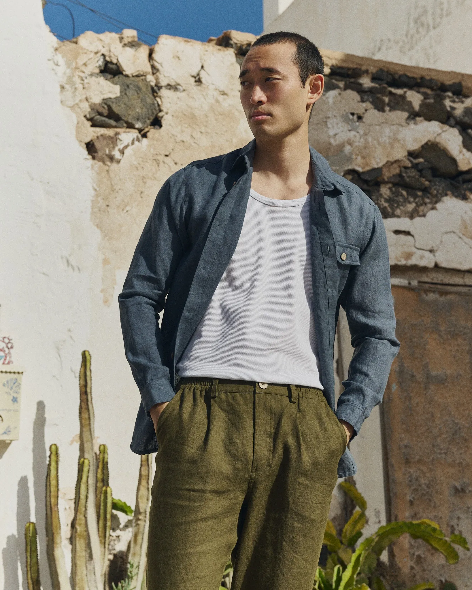 R: Men’s long sleeve linen shirt MONTREAL (Color: Loden Green; Size: S) sold by Not Perfect Linen product image thumbnail 4