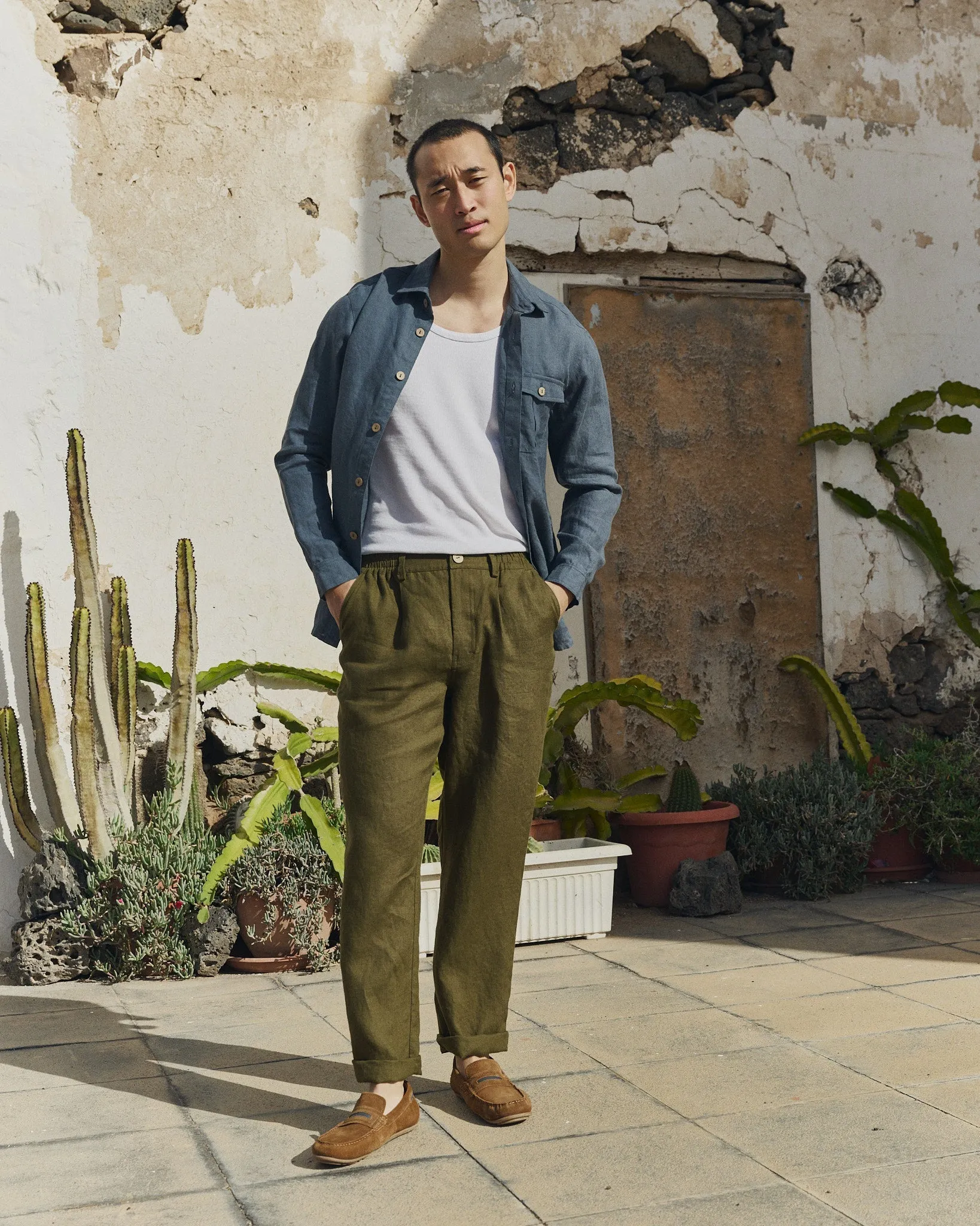 R: Men’s long sleeve linen shirt MONTREAL (Color: Loden Green; Size: S) sold by Not Perfect Linen product image thumbnail 5