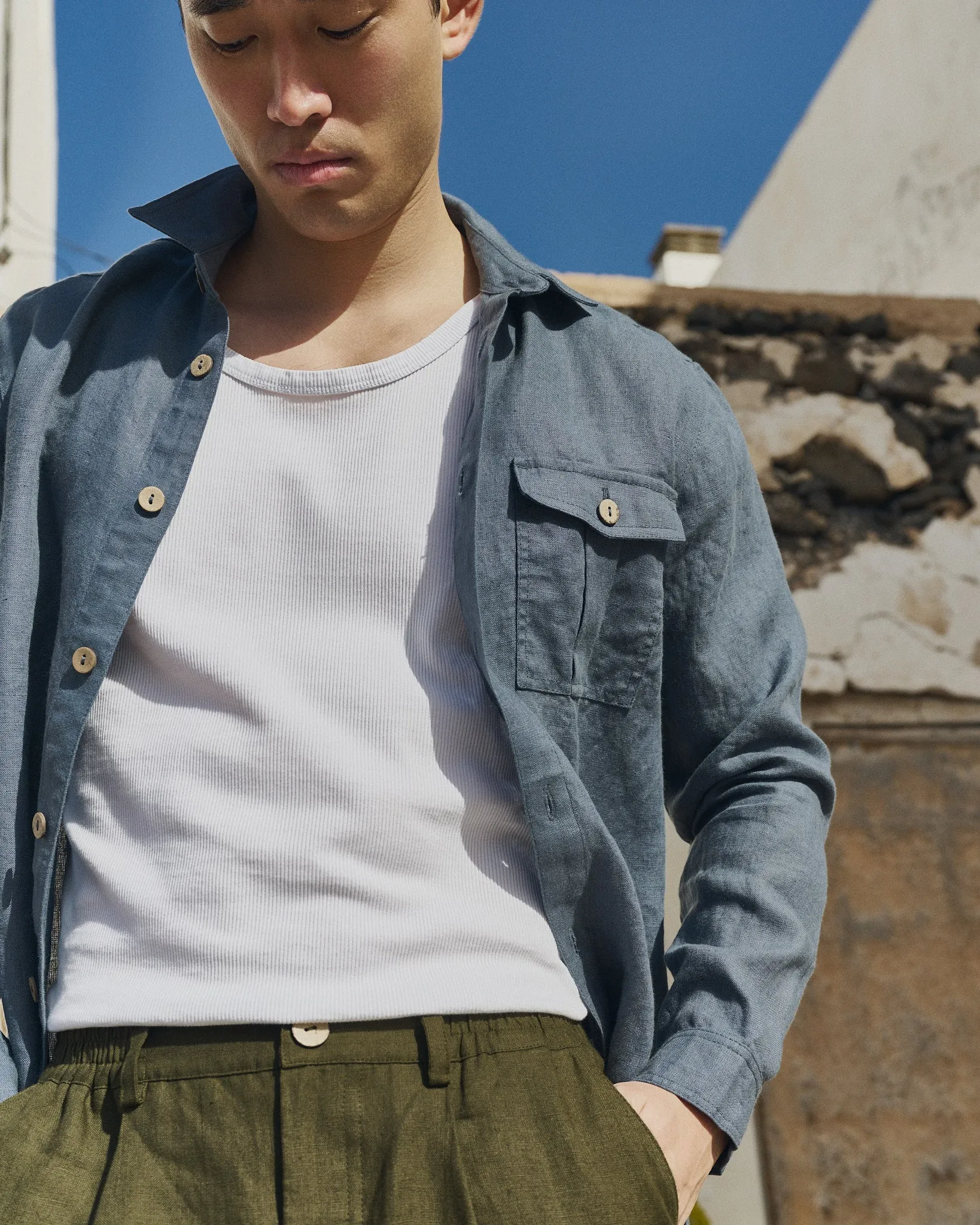 R: Men’s long sleeve linen shirt MONTREAL (Color: Loden Green; Size: S) sold by Not Perfect Linen product image thumbnail 2
