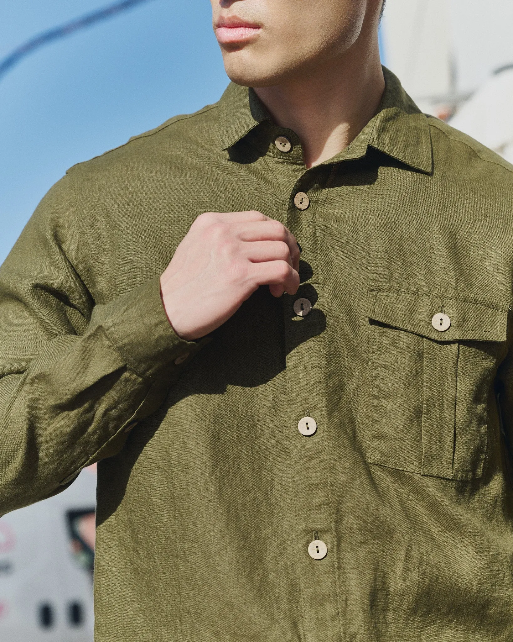 R: Men’s long sleeve linen shirt MONTREAL (Color: Pistachio Mist; Size: S) sold by Not Perfect Linen product image thumbnail 3