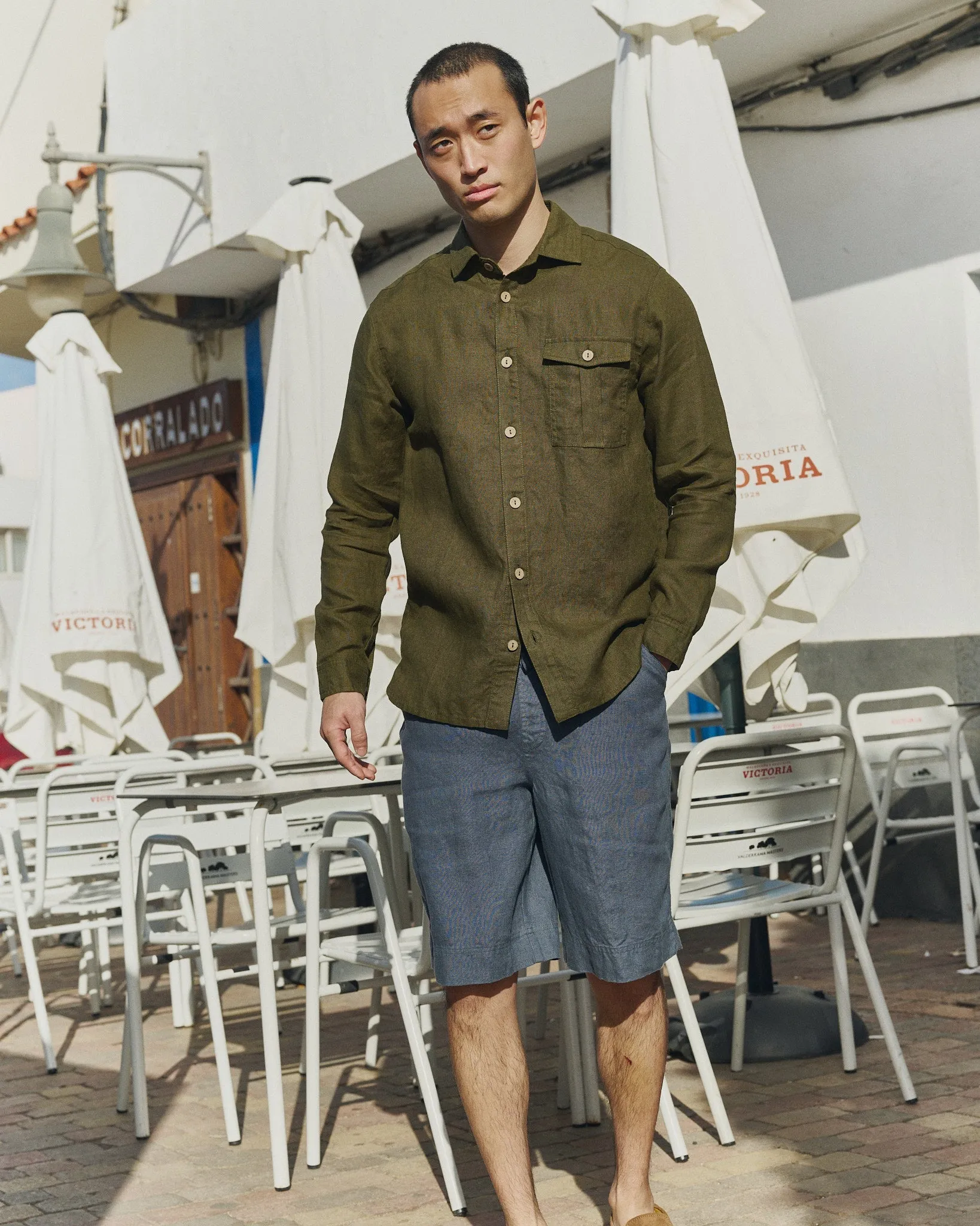 R: Men’s long sleeve linen shirt MONTREAL (Color: Pistachio Mist; Size: S) sold by Not Perfect Linen product image thumbnail 4