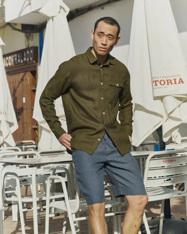 R: Men’s long sleeve linen shirt MONTREAL (Color: Pistachio Mist; Size: S) made by Not Perfect Linen