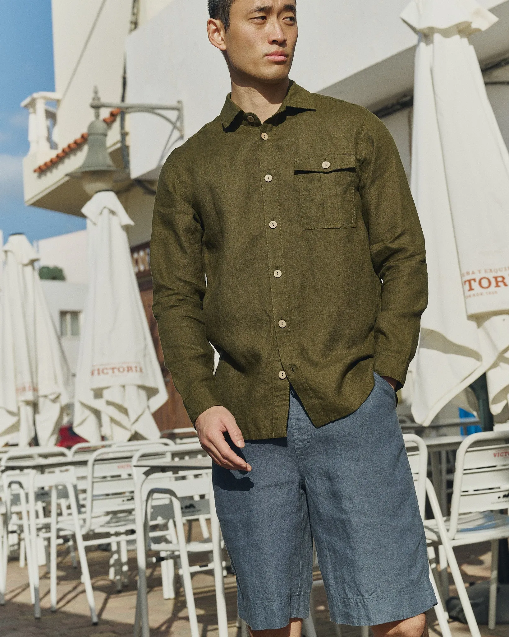 R: Men’s long sleeve linen shirt MONTREAL (Color: Pistachio Mist; Size: S) sold by Not Perfect Linen product image thumbnail 5