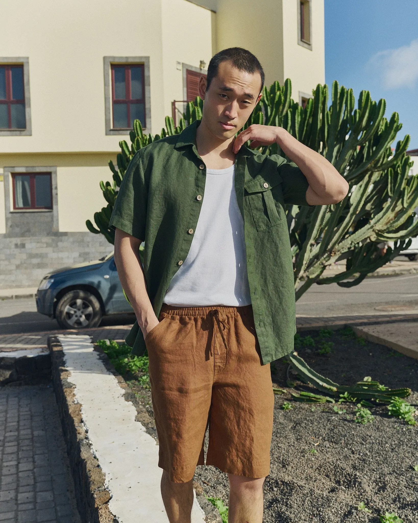R: Men’s short sleeve linen shirt QUEBEC (Color: Light Butter; Size: S) sold by Not Perfect Linen product image thumbnail 5
