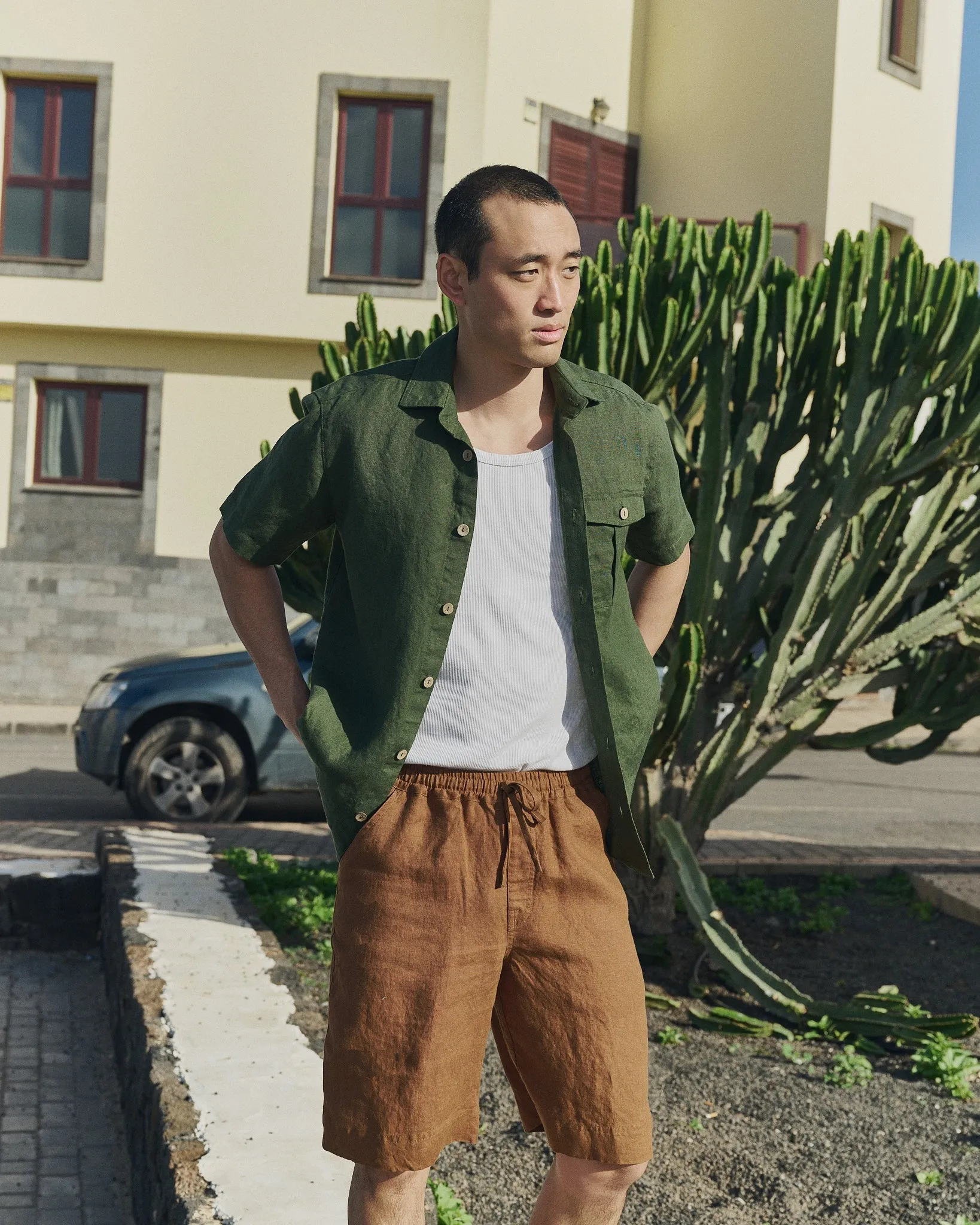 R: Men’s short sleeve linen shirt QUEBEC (Color: Light Butter; Size: S) sold by Not Perfect Linen product image thumbnail 2