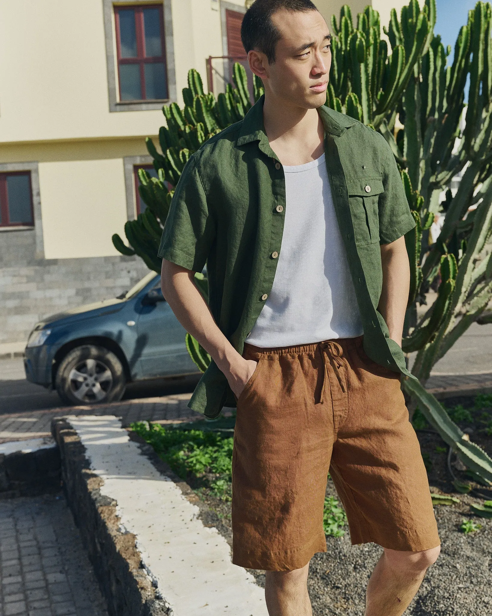 R: Men’s short sleeve linen shirt QUEBEC (Color: Light Butter; Size: S) sold by Not Perfect Linen product image thumbnail 3