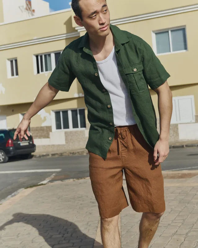 R: Men’s short sleeve linen shirt QUEBEC (Color: Light Butter; Size: S) made by Not Perfect Linen