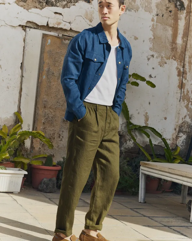R: Men’s linen pants ALBURY (Color: Oat Milk; Size: S) made by Not Perfect Linen