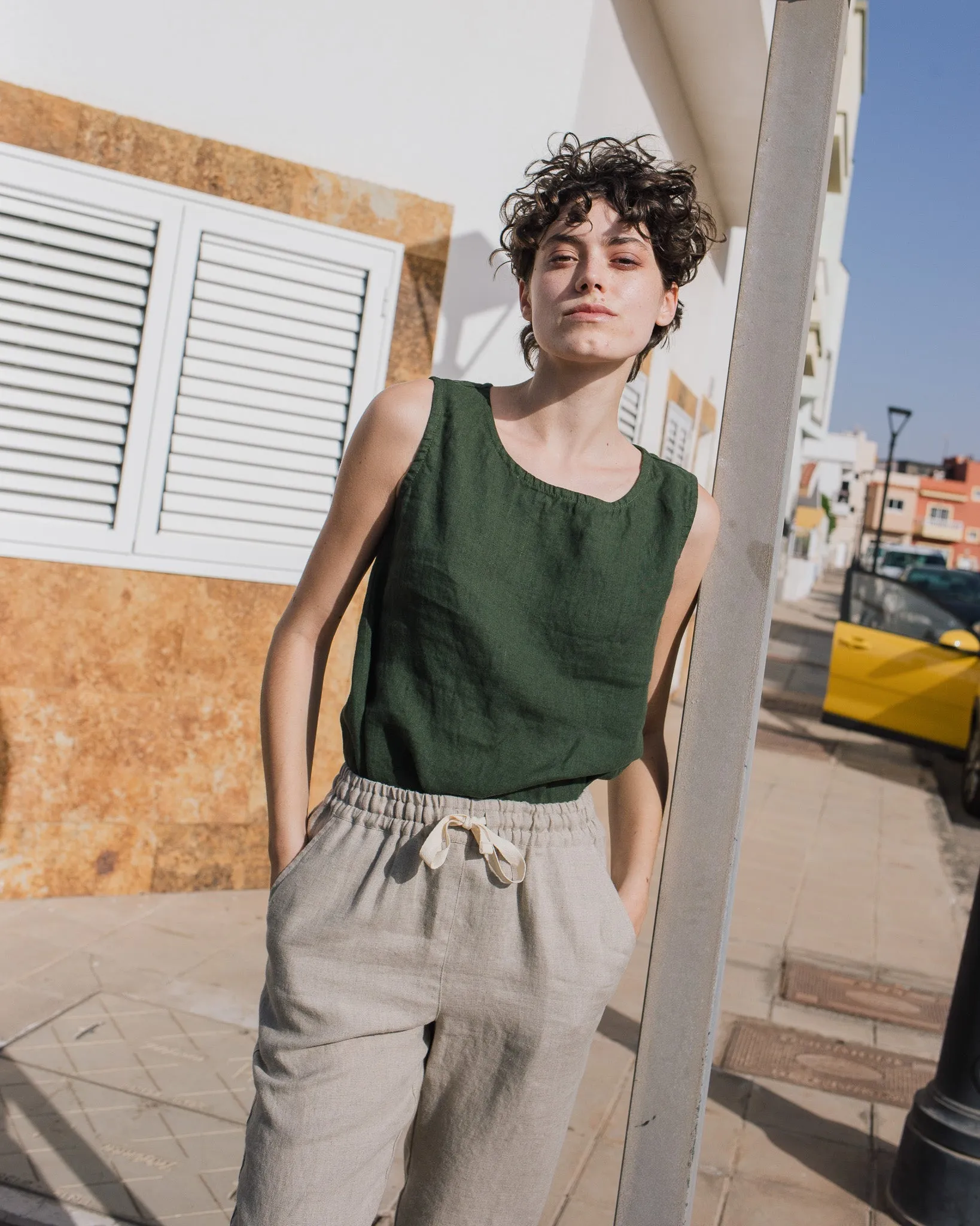 R: ATHENS drawstring linen pants (Color: Admiral Blue; Size: XS) sold by Not Perfect Linen