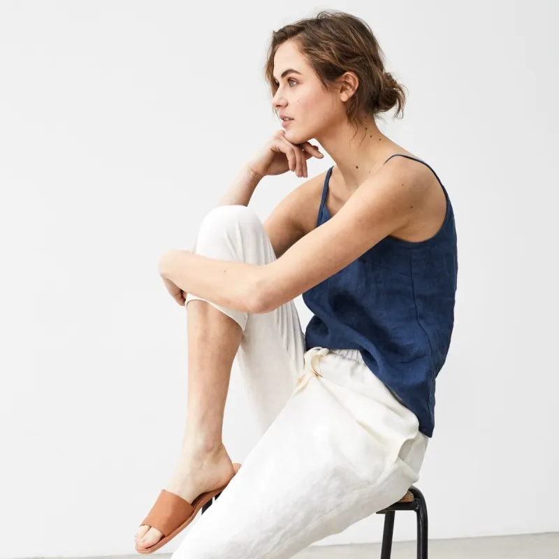 R: TOLEDO capri linen pants (Color: Cream; Size: M/L) made by Not Perfect Linen