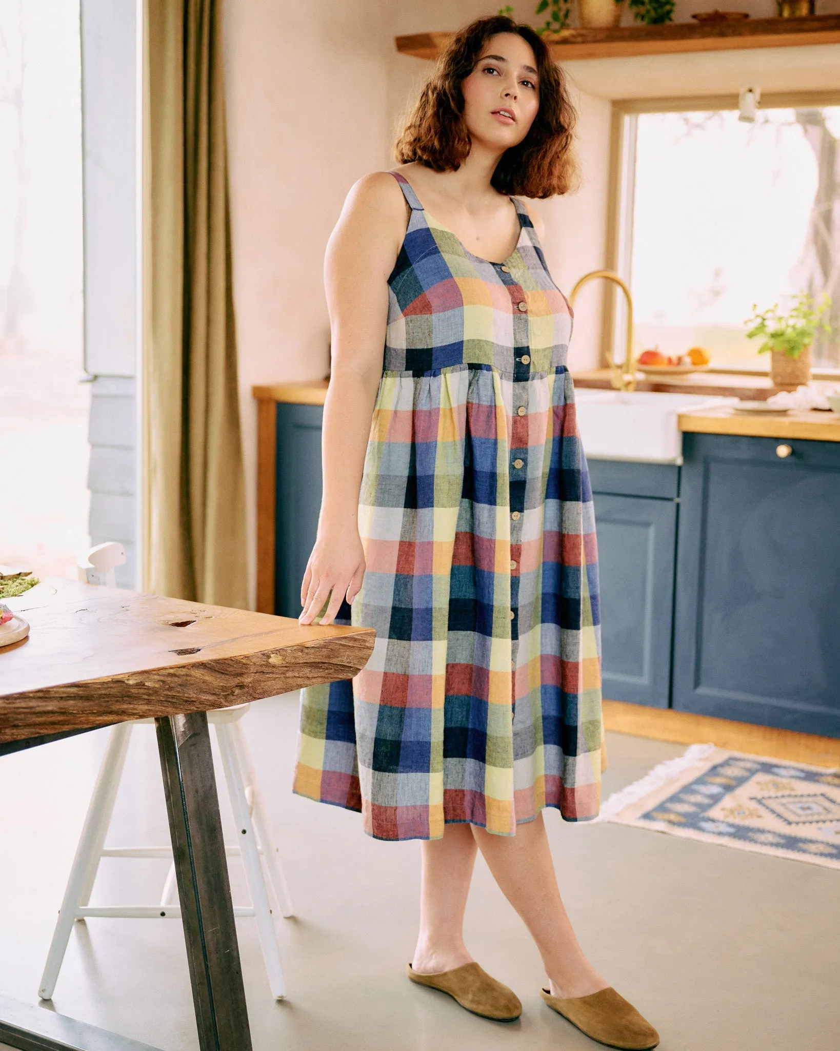 customized: SELMA button down slip linen dress (Color: Light Butter; Size: M/L - MAXI length) sold by Not Perfect Linen product image thumbnail 4