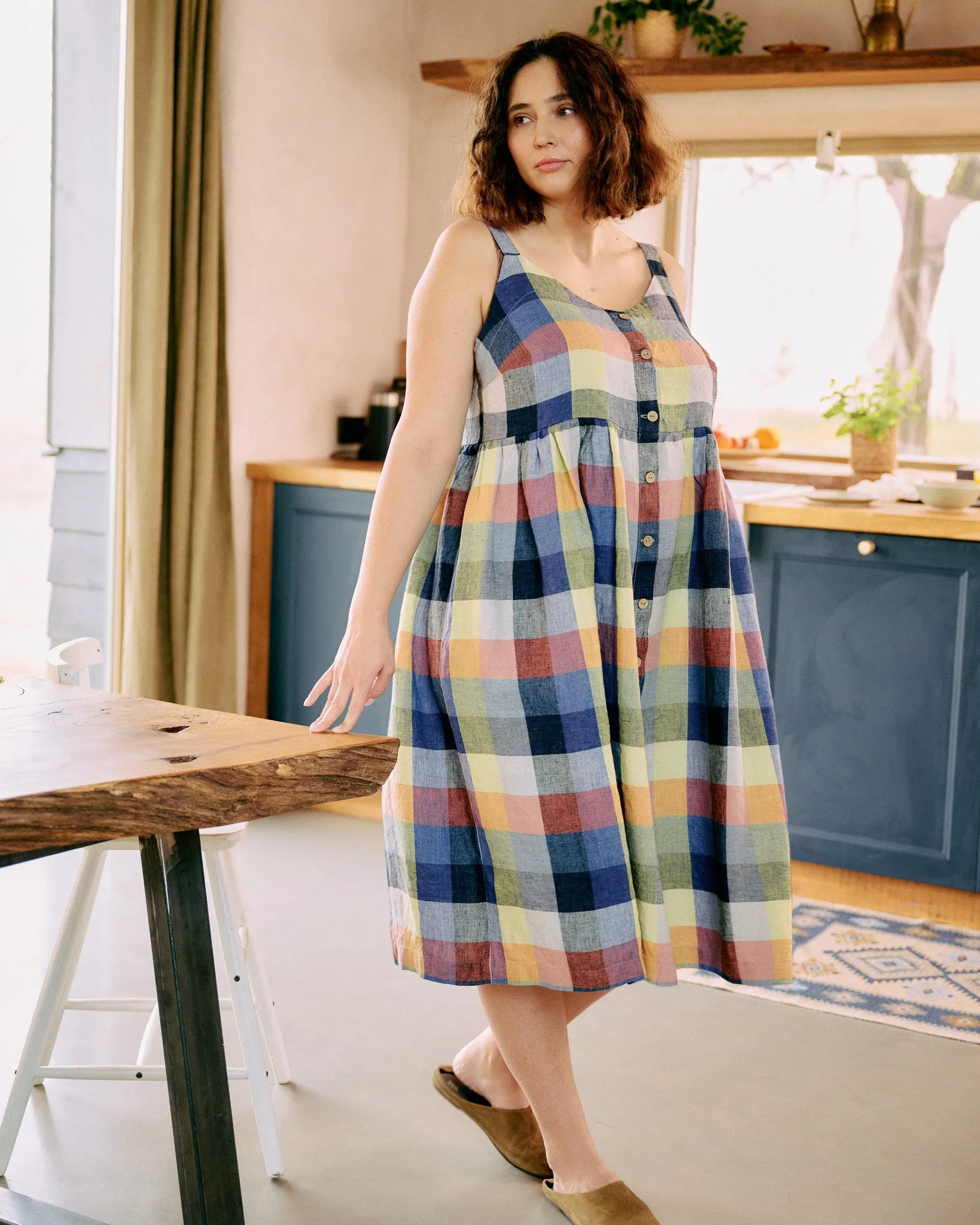 customized: SELMA button down slip linen dress (Color: Light Butter; Size: M/L - MAXI length) sold by Not Perfect Linen product image thumbnail 3