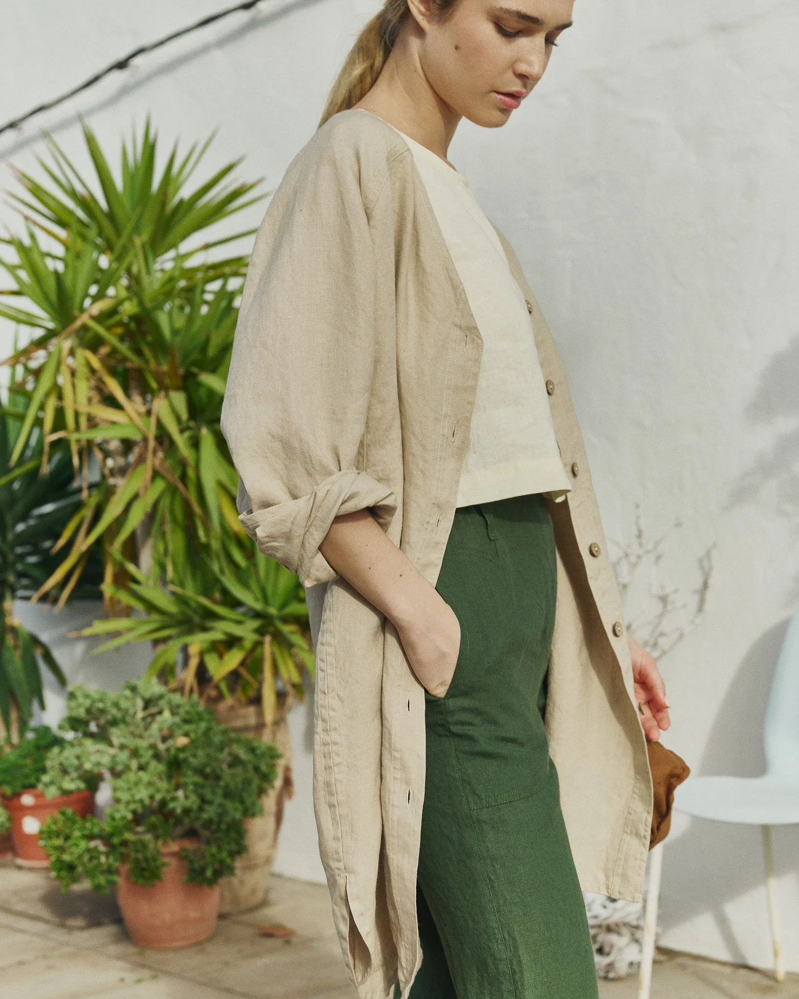 R: SARAH fit and flare linen pants (Color: Loden Checks; Size: M) sold by Not Perfect Linen product image thumbnail 5