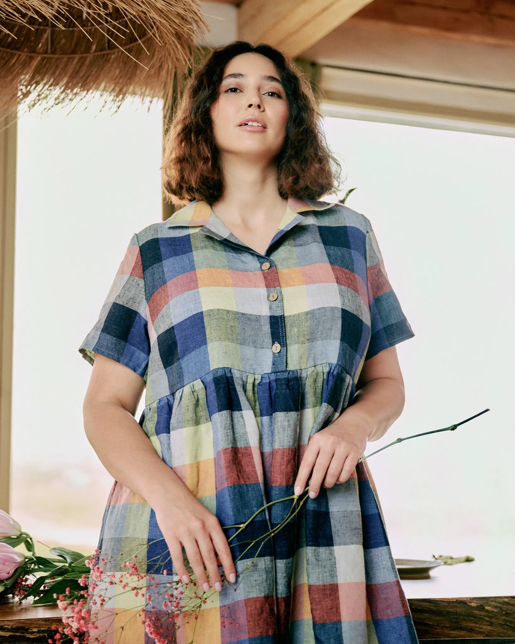R: MAPLE-2 linen dress (Color: Natural/Grey Stripes; Size: M/L - MAXI length) sold by Not Perfect Linen