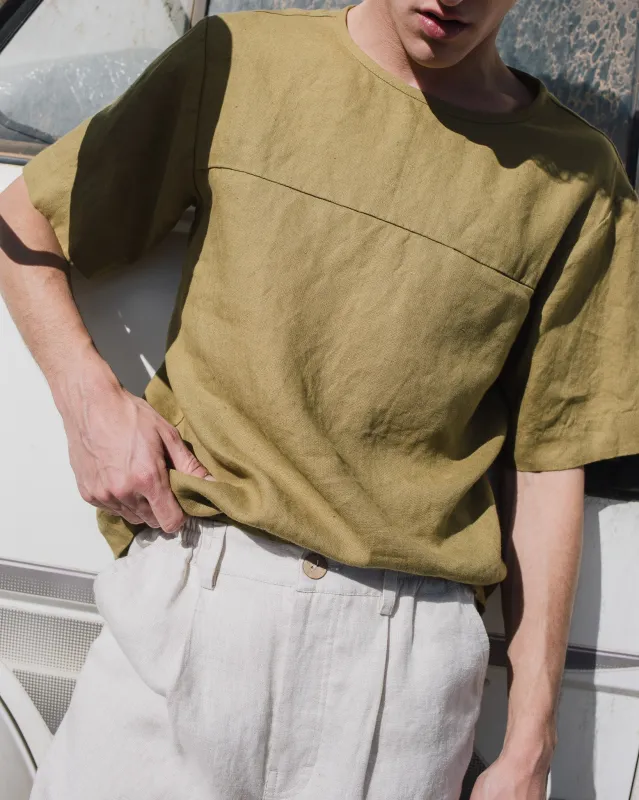 R: Men’s linen t-shirt BURNIE (Color: Natural; Size: S) made by Not Perfect Linen