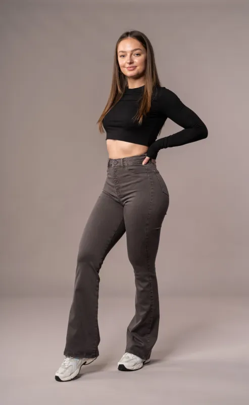 Womens Pastel Flared Fitjeans - Charcoal sold by Fit Jeans