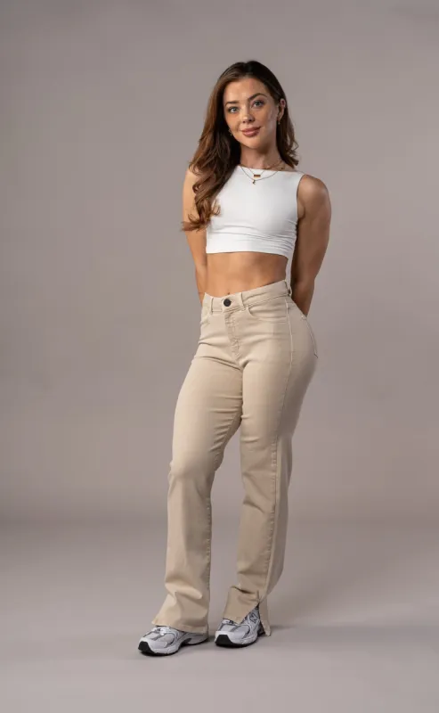 Womens Pastel Straight Leg Fitjeans - Sand sold by Fit Jeans