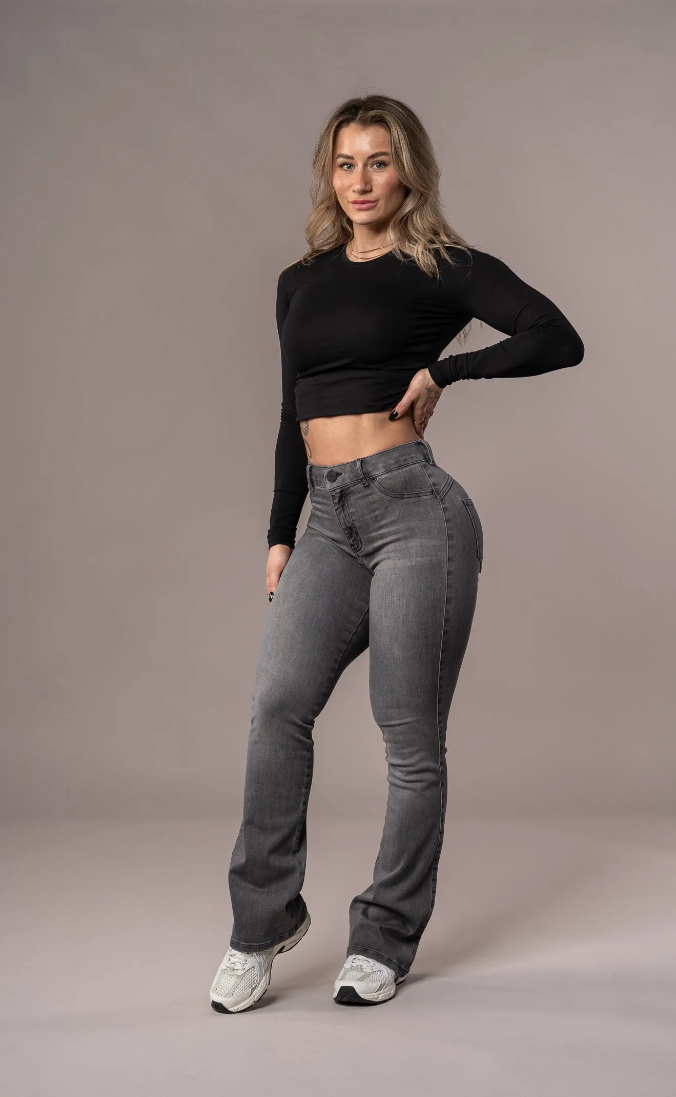 Womens Flared Mid Waisted Fitjeans - Grey sold by Fit Jeans