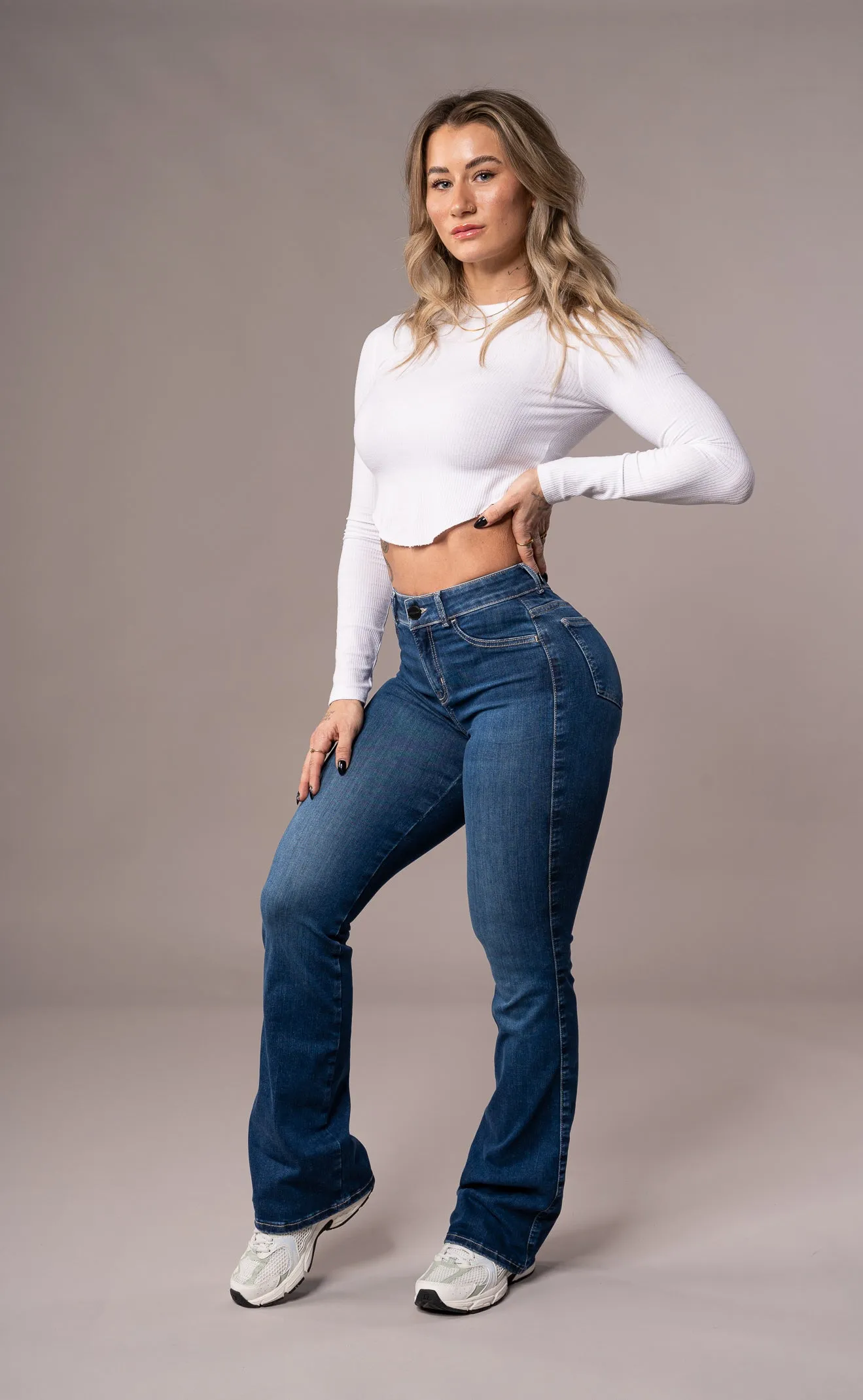 Womens Flared Mid Waisted Fitjeans - Sapphire Blue sold by Fit Jeans