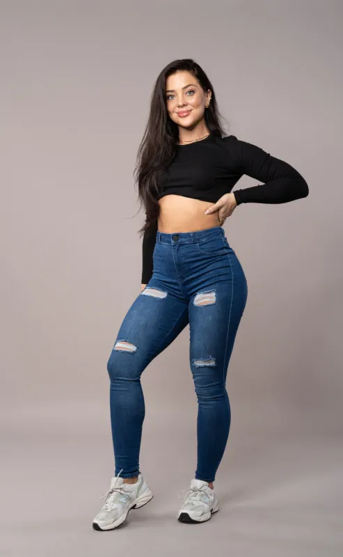Womens Regular V2 4 Hole Ripped High Waisted Fitjeans - Azure Blue sold by Fit Jeans