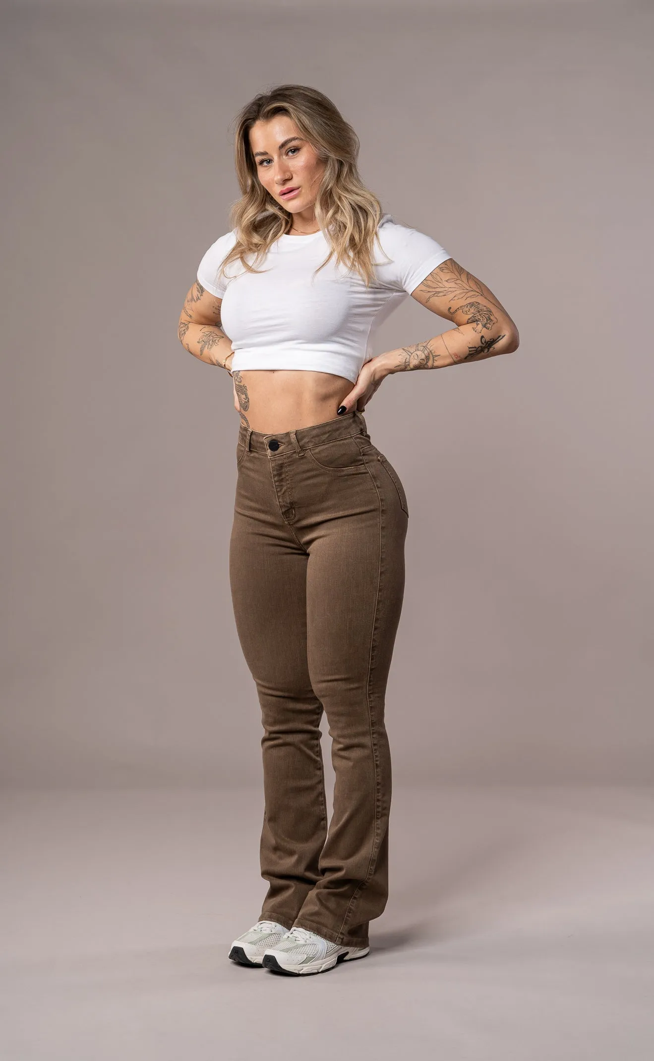 Womens Pastel Flared Fitjeans - Brown sold by Fit Jeans