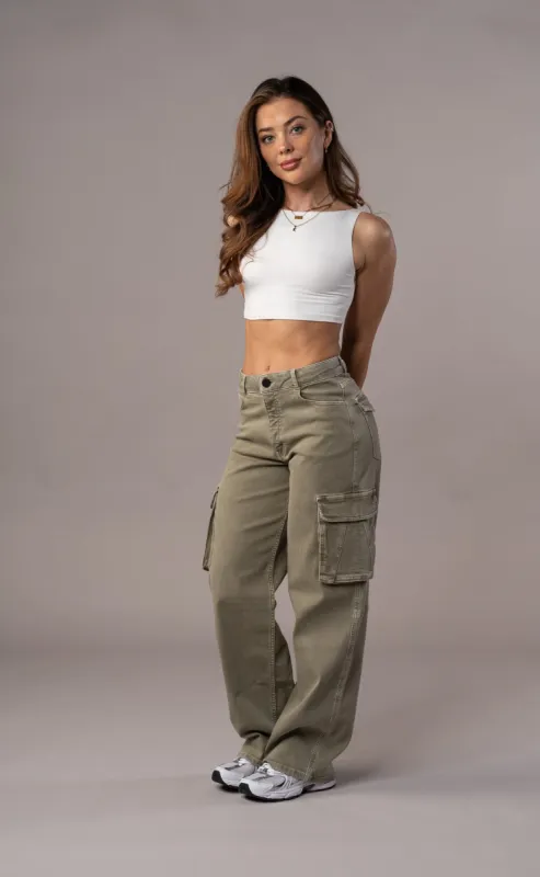 Womens Pastel Cargo Fitjeans - Khaki made by Fit Jeans