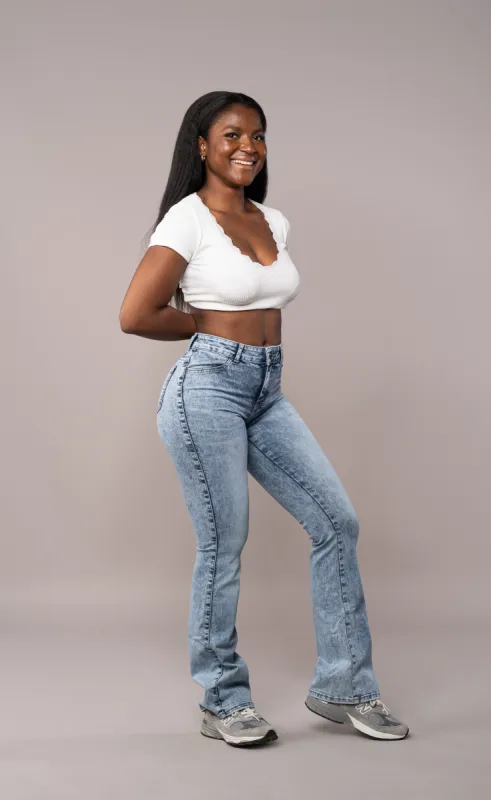 Womens Flared Mid Waisted Fitjeans - 80s Blue sold by Fit Jeans