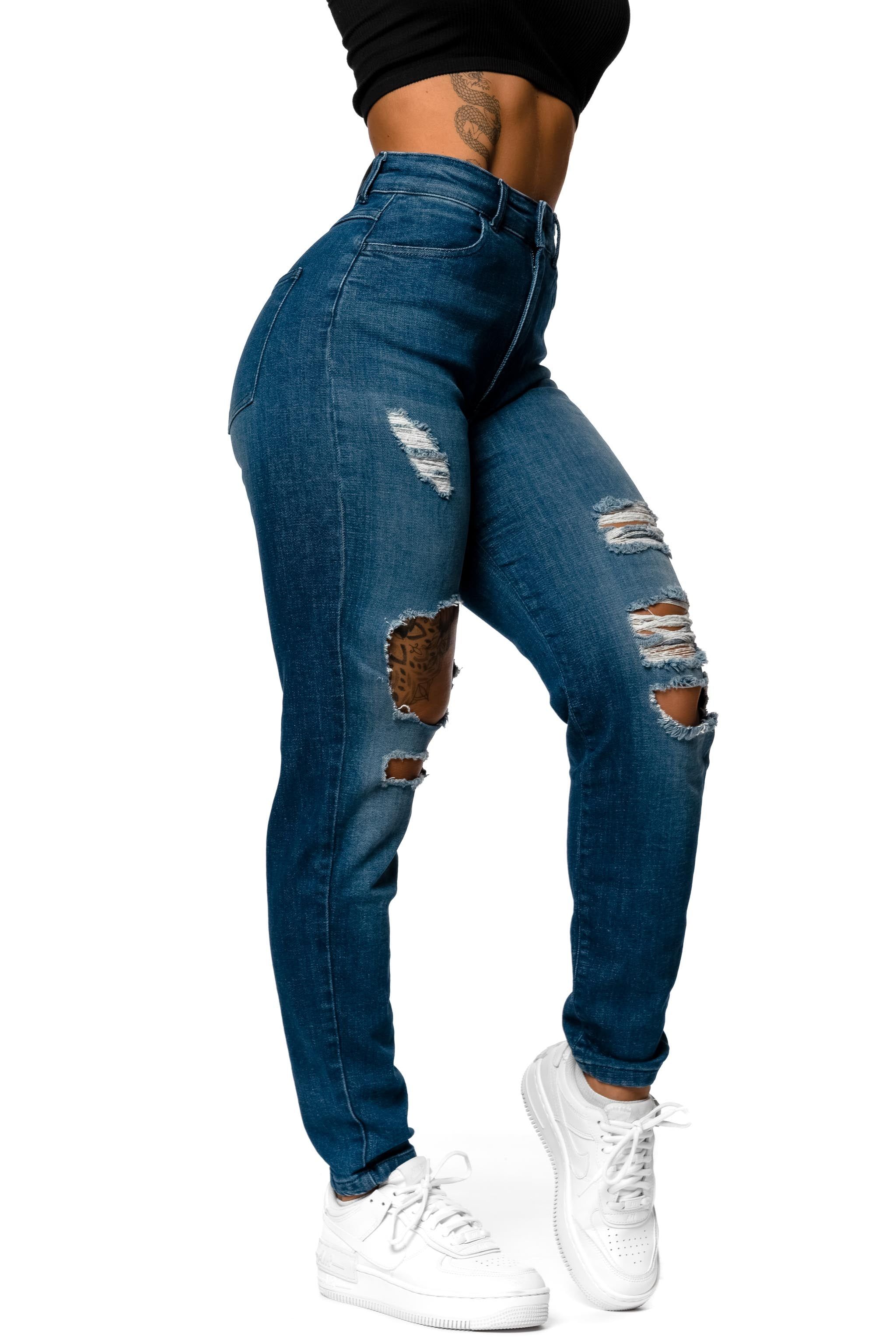 Womens Traditional V2 Mom Super Ripped High Waisted Fitjeans - Azure Blue sold by Fit Jeans product image thumbnail 2