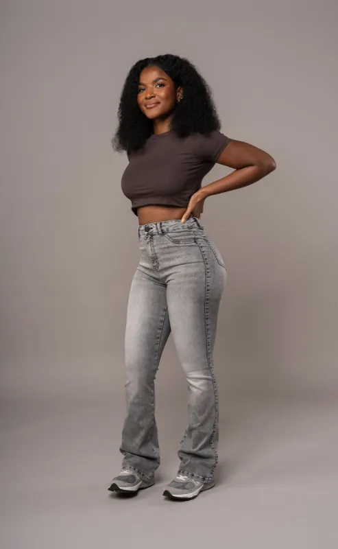 Womens Flared Fitjeans - Heavy Washed Grey sold by Fit Jeans