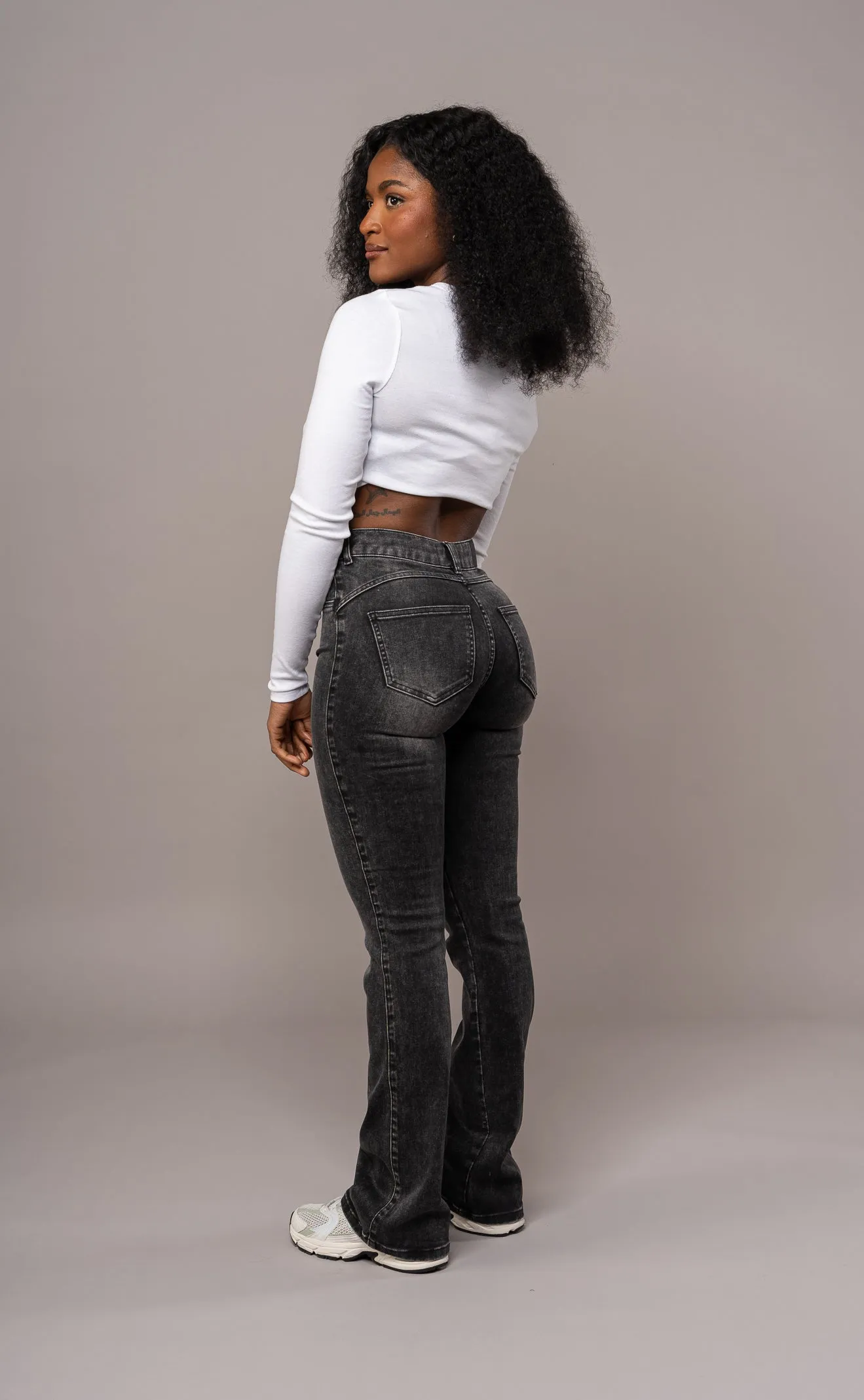 Womens Flared Mid Waisted Fitjeans - Heavy Washed Black sold by Fit Jeans product image thumbnail 3