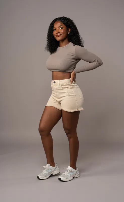 Womens Pastel Fitjeans Ripped Shorts - Sand sold by Fit Jeans