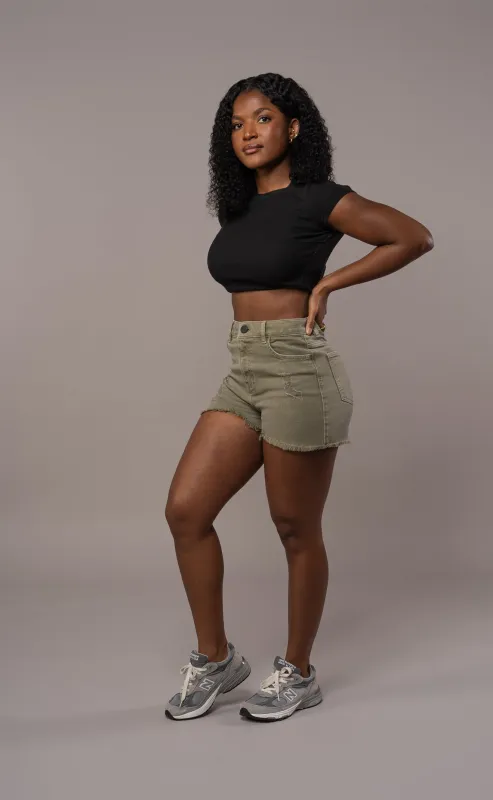 Womens Pastel Fitjeans Ripped Shorts - Khaki sold by Fit Jeans