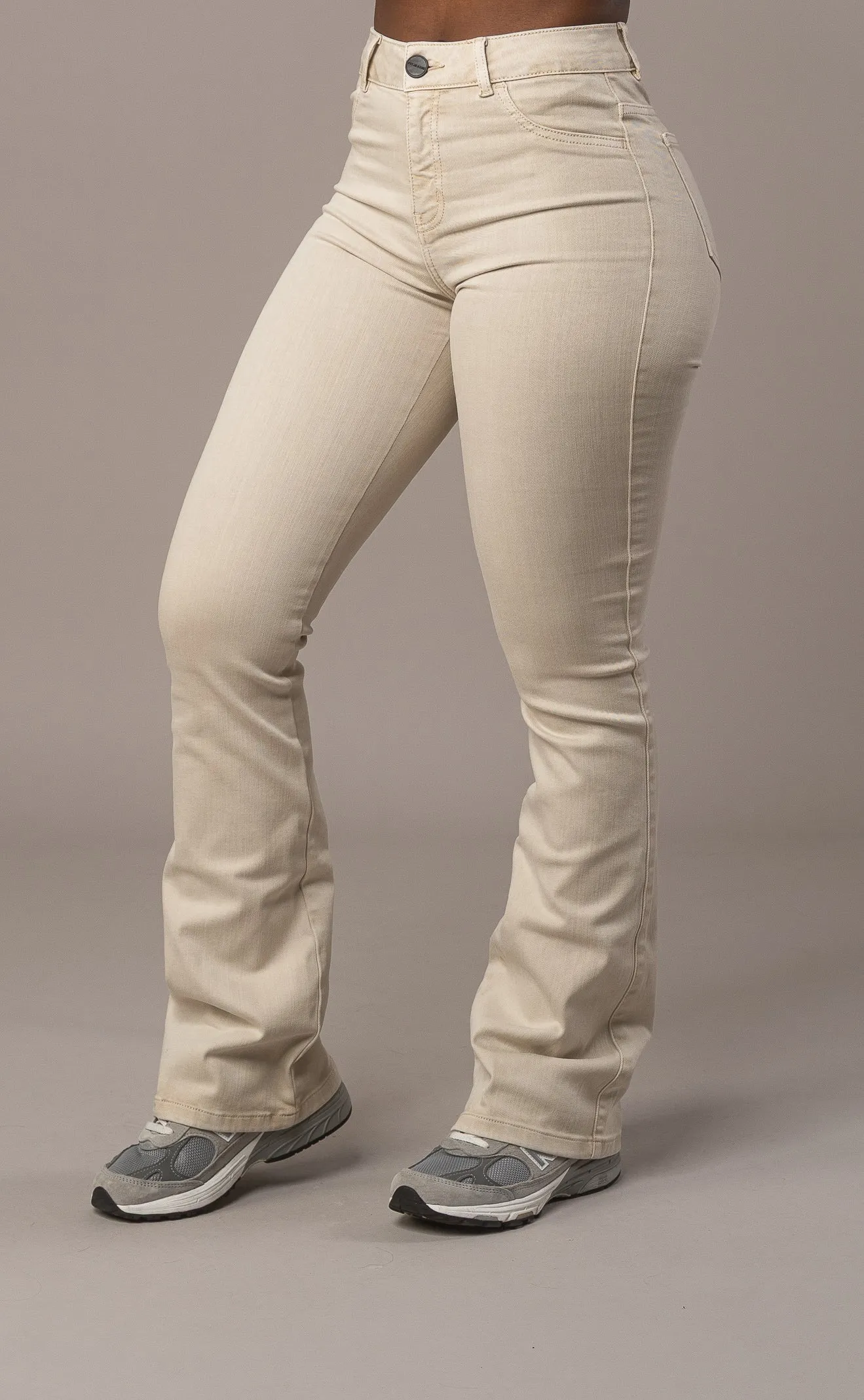 Womens Pastel Flared Mid Waisted Fitjeans - Sand sold by Fit Jeans product image thumbnail 3