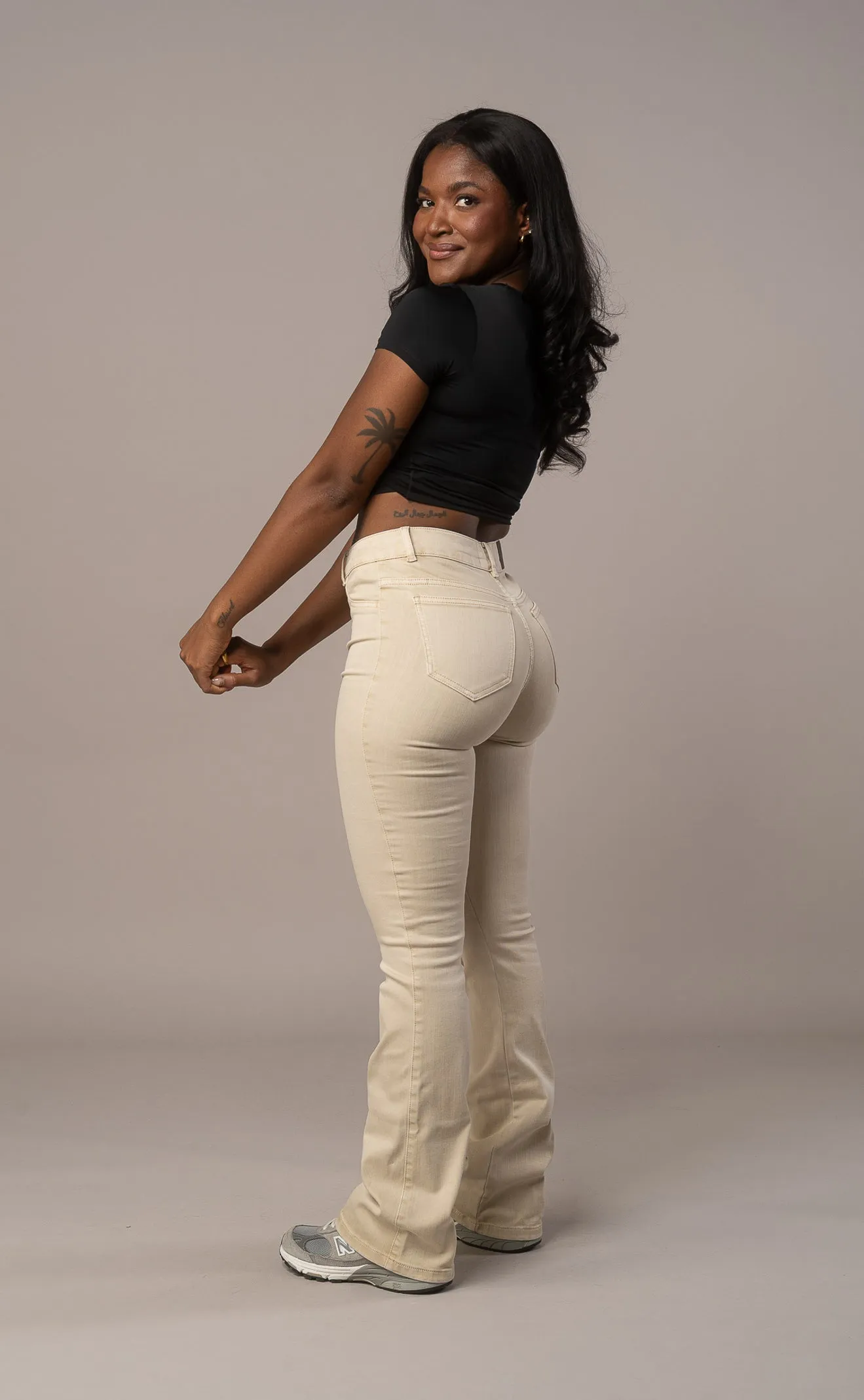 Womens Pastel Flared Mid Waisted Fitjeans - Sand sold by Fit Jeans product image thumbnail 2