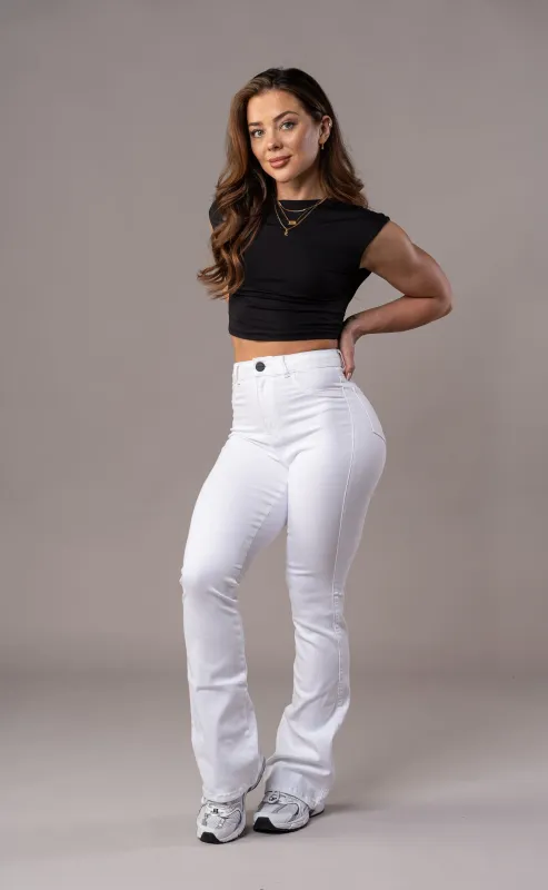 Womens Pastel Flared Fitjeans -White sold by Fit Jeans