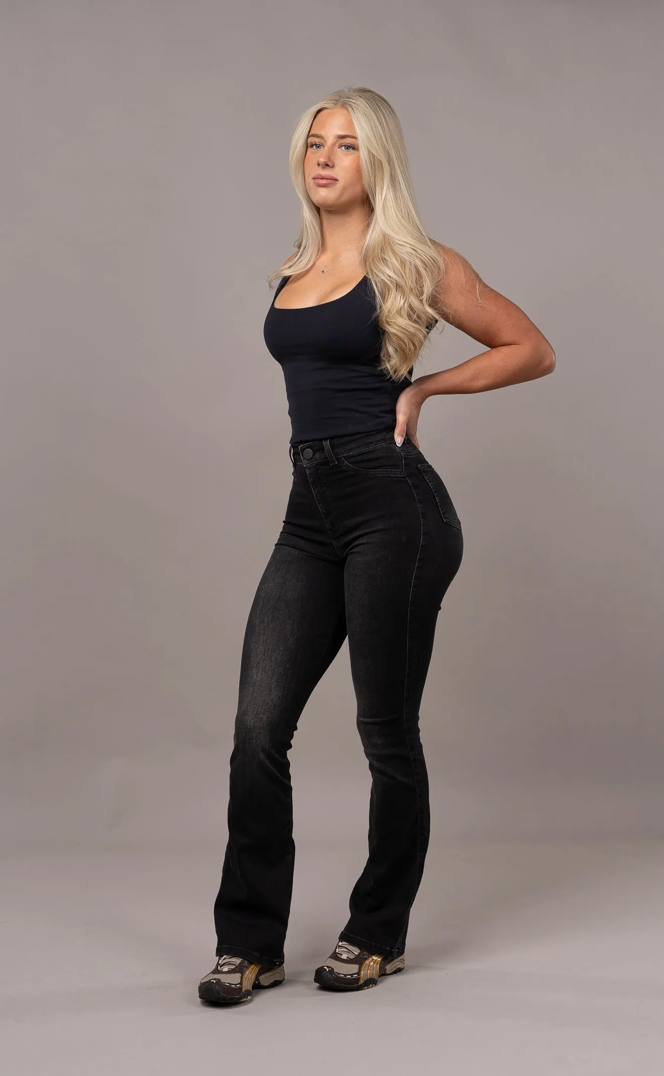 Womens Flared Fitjeans - Worn Black sold by Fit Jeans