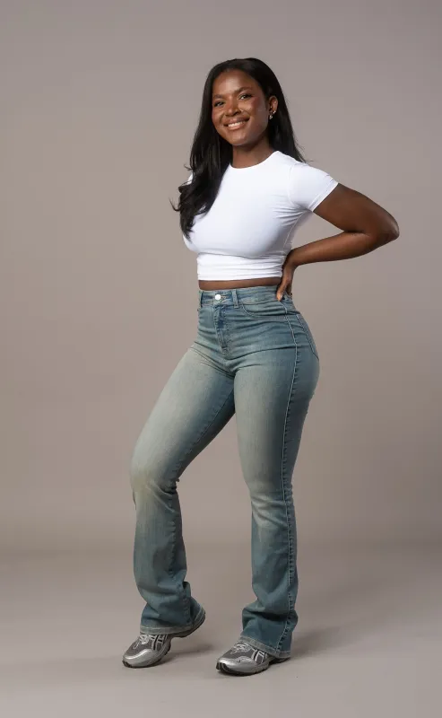 Womens Flared Fitjeans - Distorted Blue sold by Fit Jeans