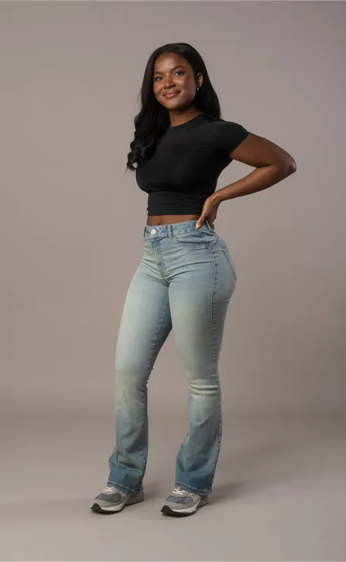 Womens Flared Mid Waisted Fitjeans - Distorted Blue sold by Fit Jeans