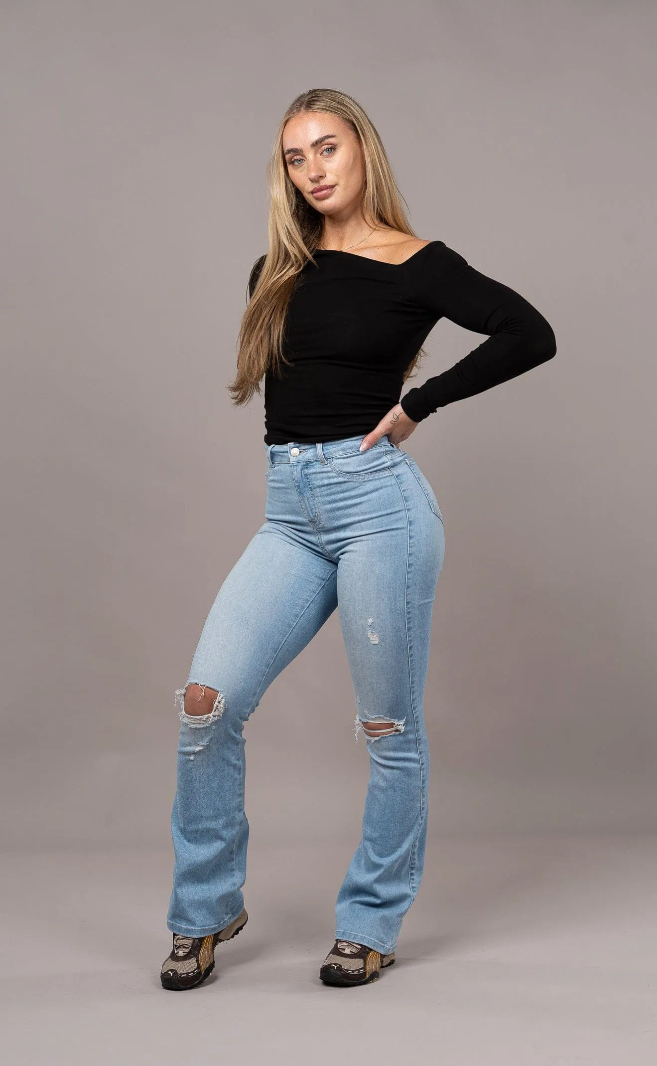 Womens Flared Ripped Fitjeans - Arctic Light Blue sold by Fit Jeans