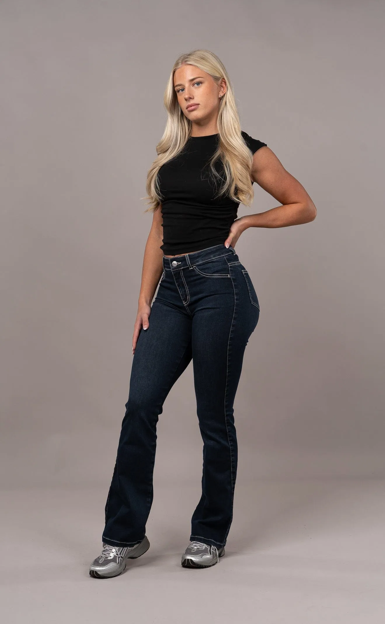 Womens Flared Mid Waisted Fitjeans - Night Blue sold by Fit Jeans