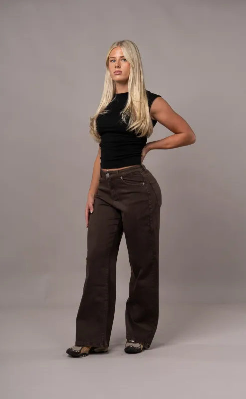Womens Pastel Baggy Fitjeans - Dark Brown made by Fit Jeans