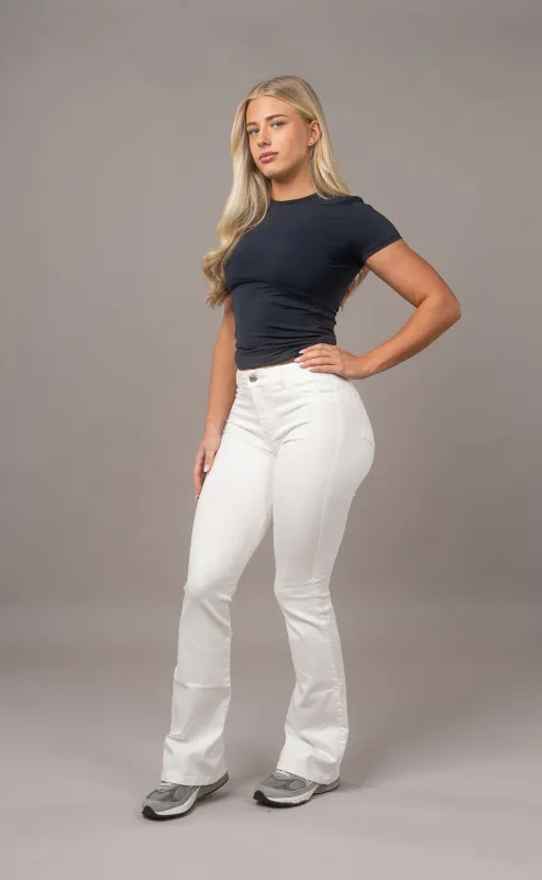 Womens Pastel Flared Mid Waisted Fitjeans - White made by Fit Jeans