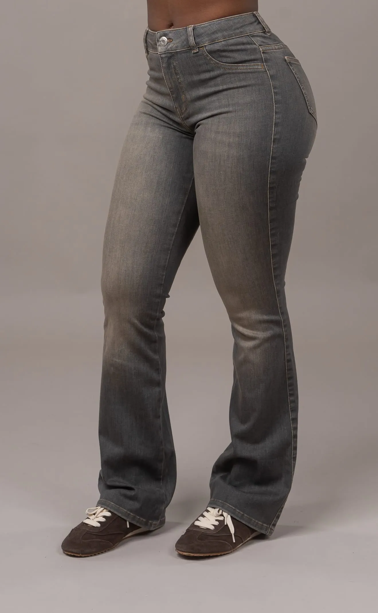 Womens Flared Mid Waisted Fitjeans - Warm Grey sold by Fit Jeans product image thumbnail 2