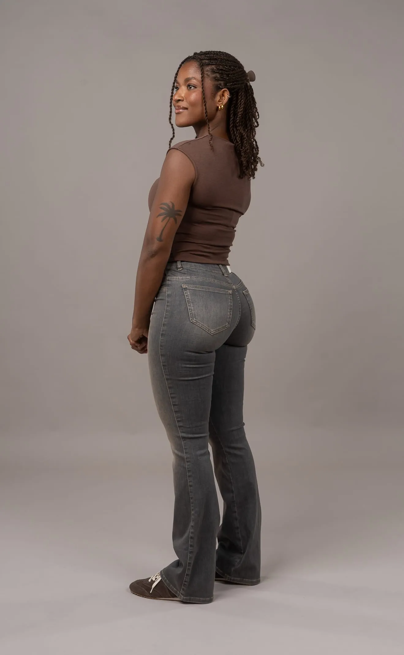 Womens Flared Mid Waisted Fitjeans - Warm Grey sold by Fit Jeans product image thumbnail 3