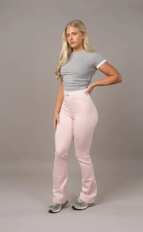 Womens Pastel Flared Fitjeans - Soft Pink made by Fit Jeans