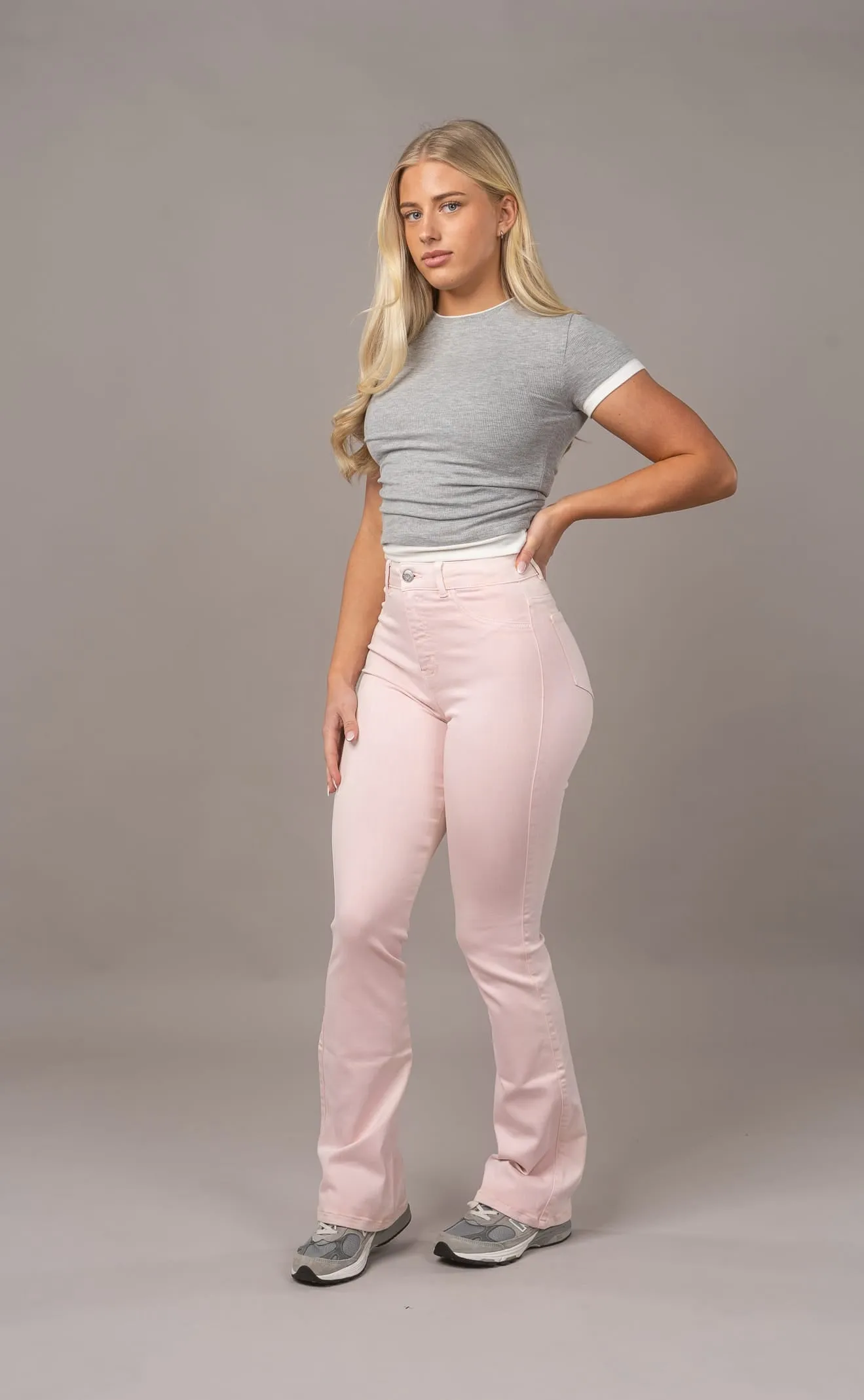 Womens Pastel Flared Fitjeans - Soft Pink sold by Fit Jeans