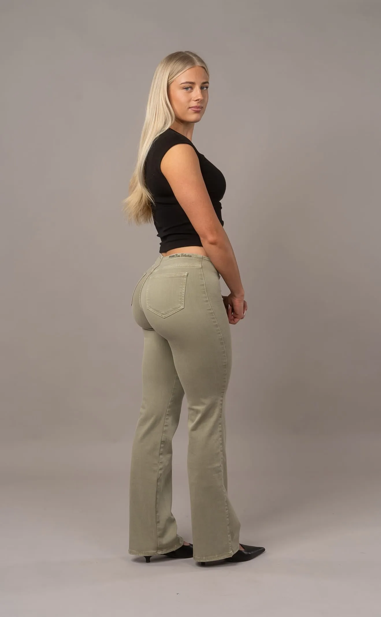 Bare Low Waisted Flared Fitjeans - Khaki sold by Fit Jeans product image thumbnail 2